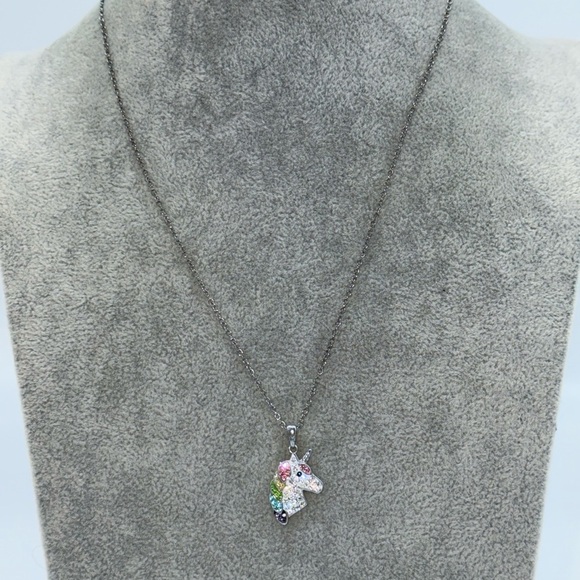 Vintage Sugar‎ 90’s Unicorn Pendant Necklace Multicolor Rhinestone - Picture 1 of 4